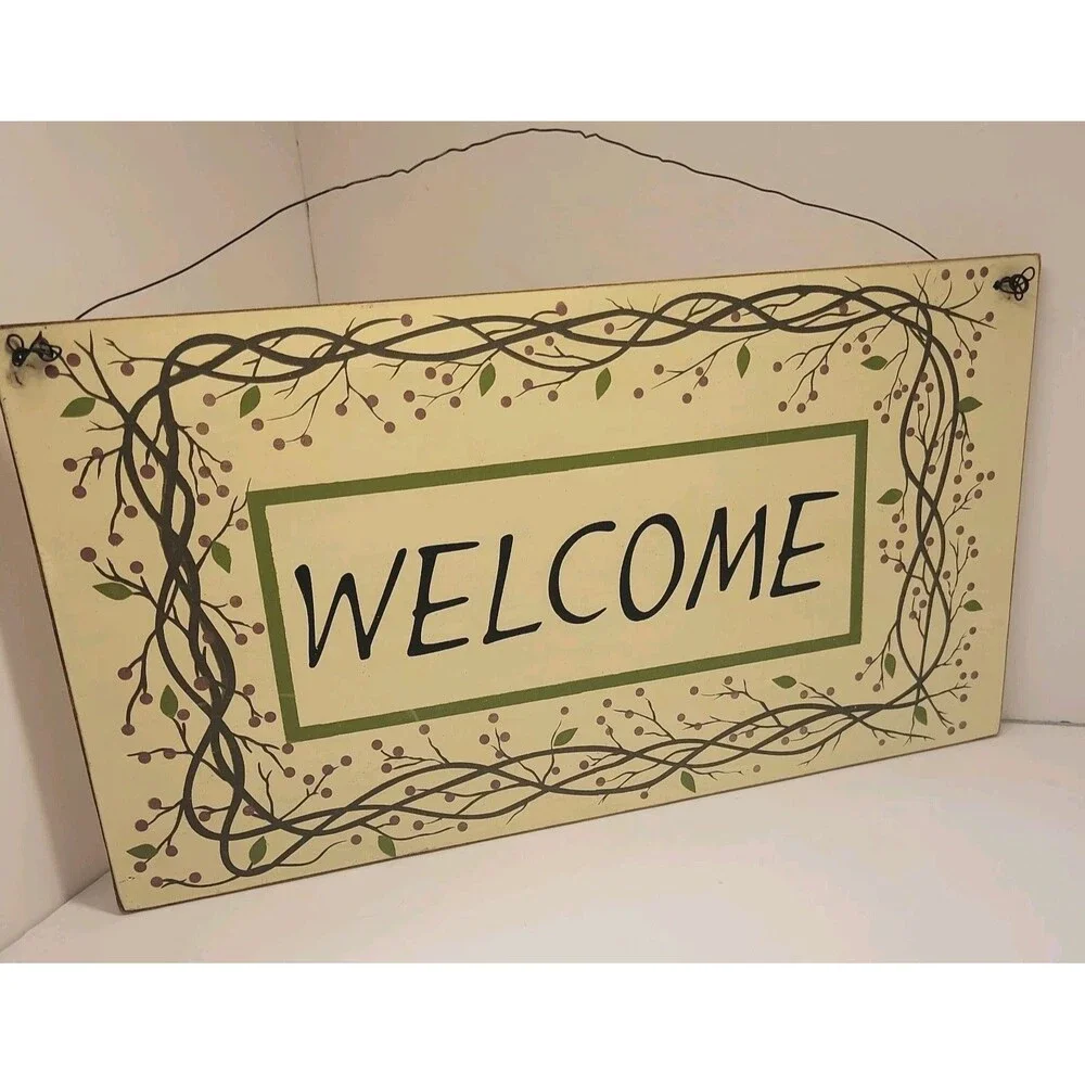 Wooden Hand Painted Decorative Hanging Welcome Sign Country Farmhouse Primitive